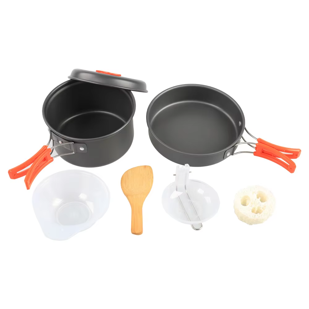 outdoor portable aluminum camping kitchen cookware set camping pot fry pans