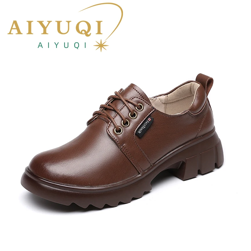 AIYUQI Women Shoes British Style Autumn Genuine Leather Women Loafers Lace-up Vintage Casual Women's Shoes