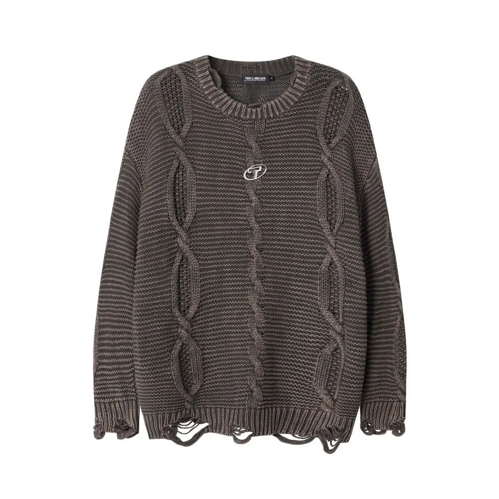 Ripped Grunge Christmas Sweater Men Oversize Punk Knit Gothic Tops Winter Clothe 2024 Y2k Streetwear Pullovers 241225