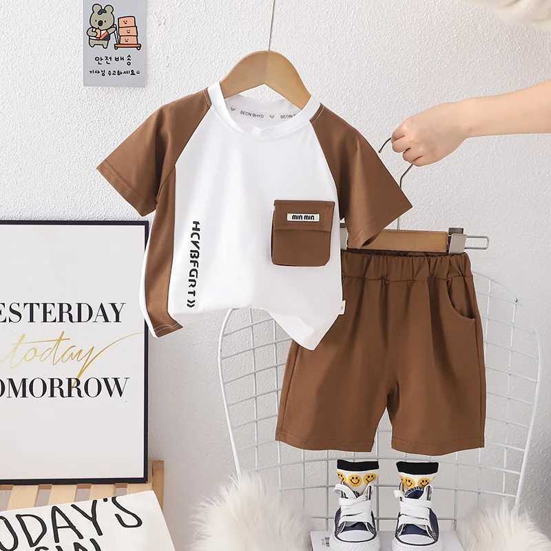 Clothing Sets Childrens Set 2024 Summer Korean Baby Boys 12-18 Months Casual Short sleeved T-shirt and Short sleeved Boys Boutique ClothingY241225RHEX