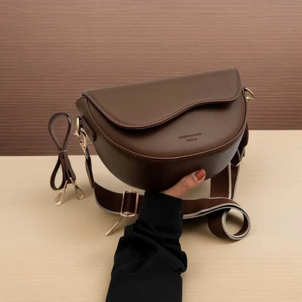 Women Vintage Solid Color Pu Leather Crossbody Bag With Stylish Wide Shoulder Strap Shoulder Bag Small Saddle Armpit Bag BolsaXJ241225