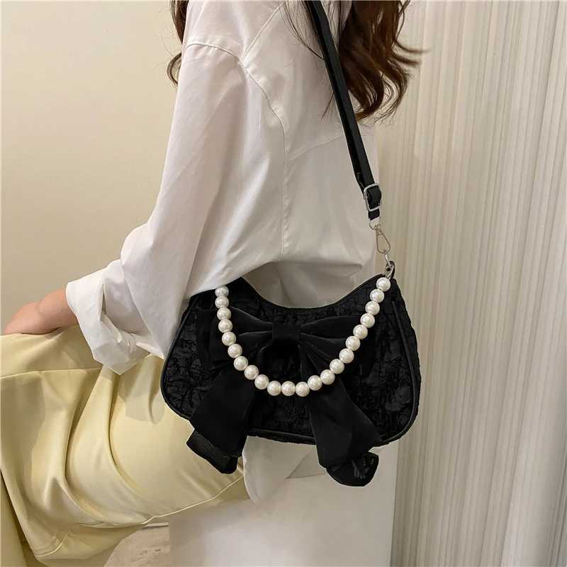 Pearl Female Bag Luxury Designer Handbag Bow Crossbody Bags Fi Canvas Womens Trend Shoulder Bag PursesXJ241225
