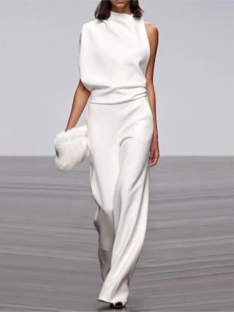 Summer Solid Color Sleeveless Stand Collar Jumpsuits Women Fashion Temperament Elegant Lady Commuting Backless Jumpsuit 241225