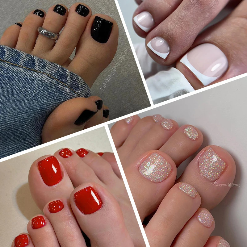 Semi Cured Gel Nail Strips Kit With Nail Lamp LED 2 In 1 White Black Foot Nail Patch Sliders UV Lamp Needed Full Cover Stciker 241225