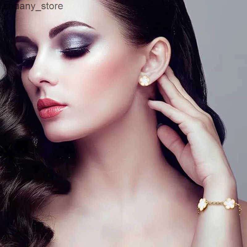 Chain 14K Gold Plated Five-leaf Clover Link s White Black Blue Gold Red Green Lucky s Jewelry Gifts Trendy for Women L240910