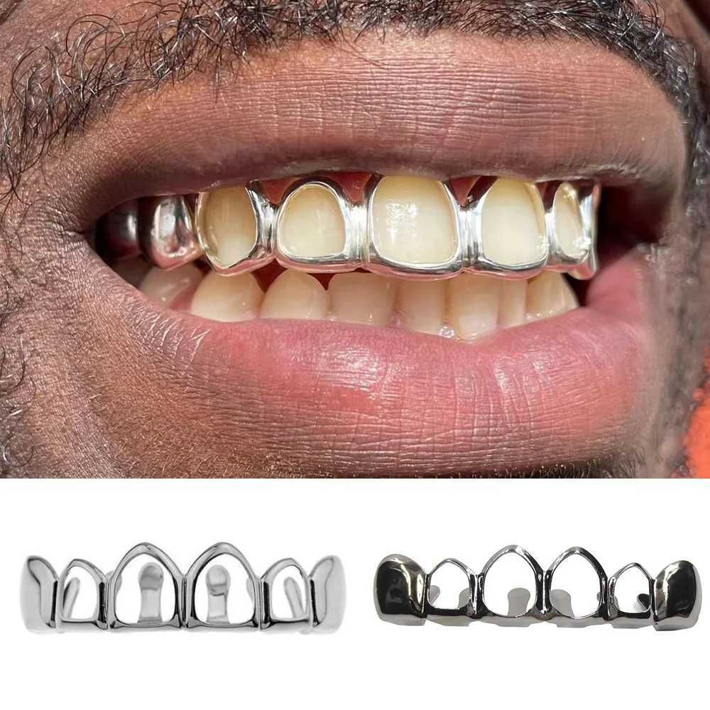 RACHELZ Hip Hop Hollow Top Teeth Grillz Silver Black Color Tooth Cs For Women Men Jewelry Halloween Cosplay GiftXJ241225