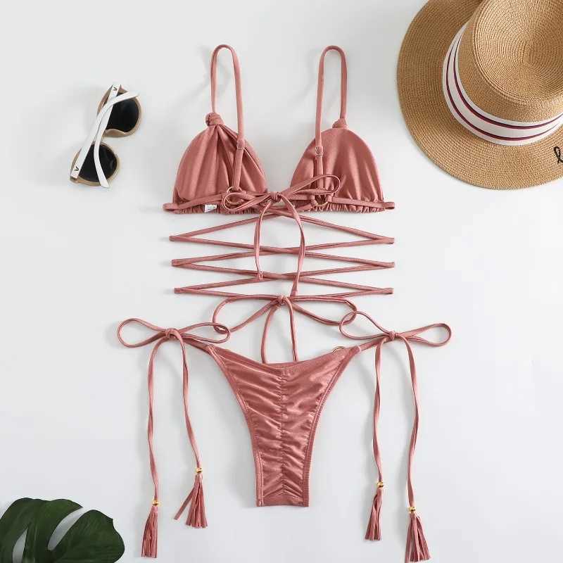 Sexy bikini 2024 womens swimsuit womens bandage bikini set push up swimsuit womens swimsuitW241225