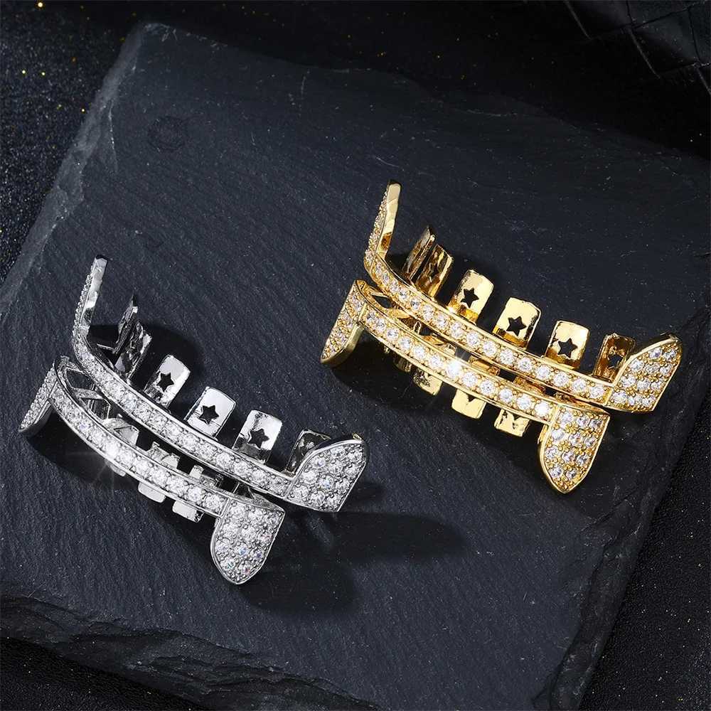D Z Teeth Grillz Micro Pave Cubic Zircon Top Bottom Vampire Fangs Teeth Grills Set Holleween Gift Hip Hop Jewelry For Men WomenXJ241225