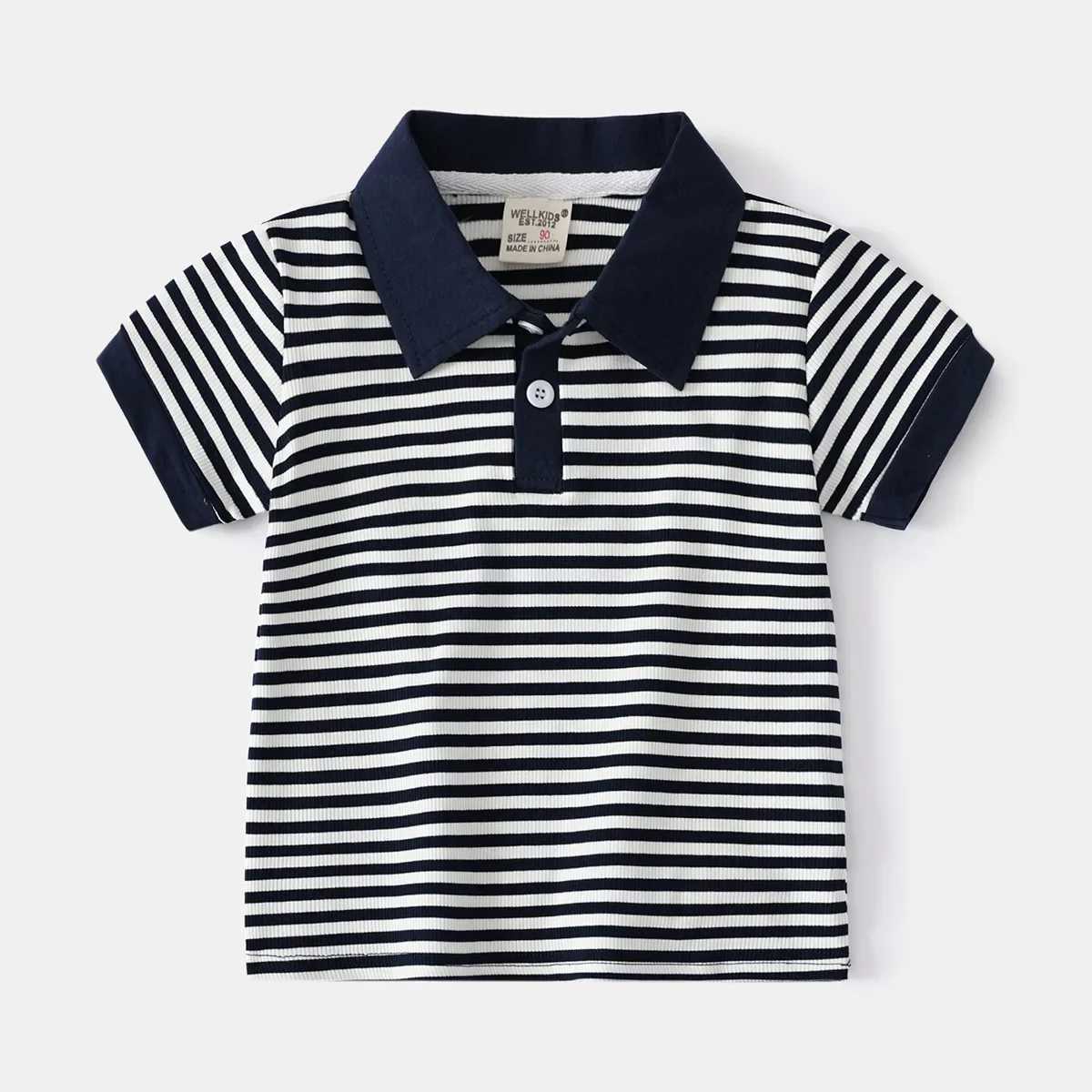 Summer Boys Short Sleeve Casual Breathable Cotton T-shirt Kids Contrast Color Striped Polo Shirt Top 3-8 Years Optional 3 ColorsXJ241225