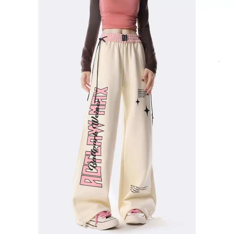 QWEEK Korean High Waist Pants Streetwear Y2K Sweatpants Women Hip Hop Kpop Letter Oversize Jogging Sports Harajuku Outfits 241220