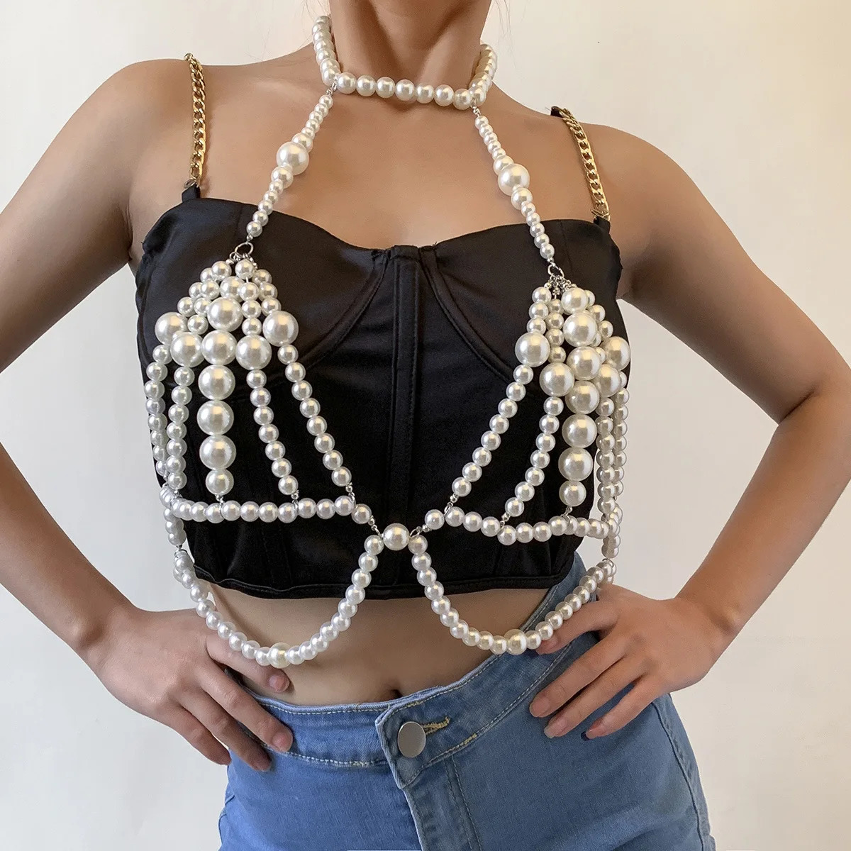 Sexy Pure Lust Style Pearl Double Layer Waist Chain Women Fashion Trend Metal Chain Body Chain 241225