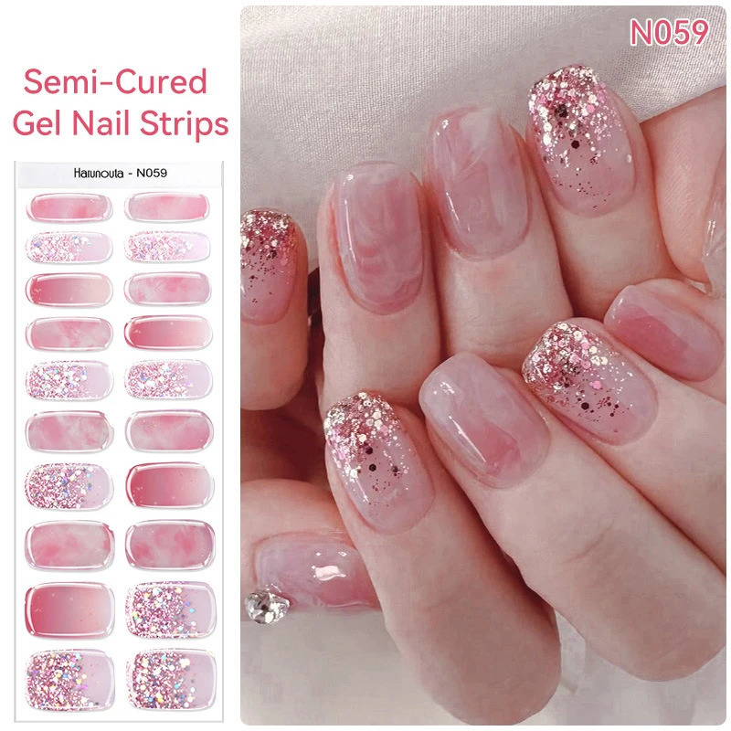 4pcs/set Gradient Jelly Semi Cured Gel Nail Strips Nude Pink Waterproof Nail Stickers Long Lasting Wrap Need Harden In UV Lamp 241225