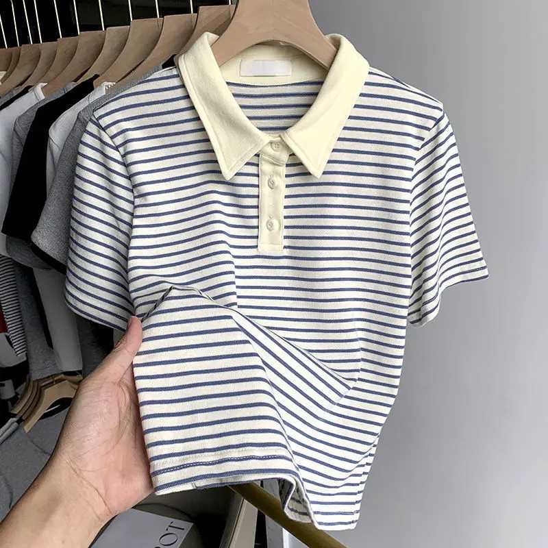 Fashion Simple Casual Versatile Men Polo Shirts Summer New Short Sleeve Lapel Button Contrasting Striped Slim Breathable TopsXJ241225