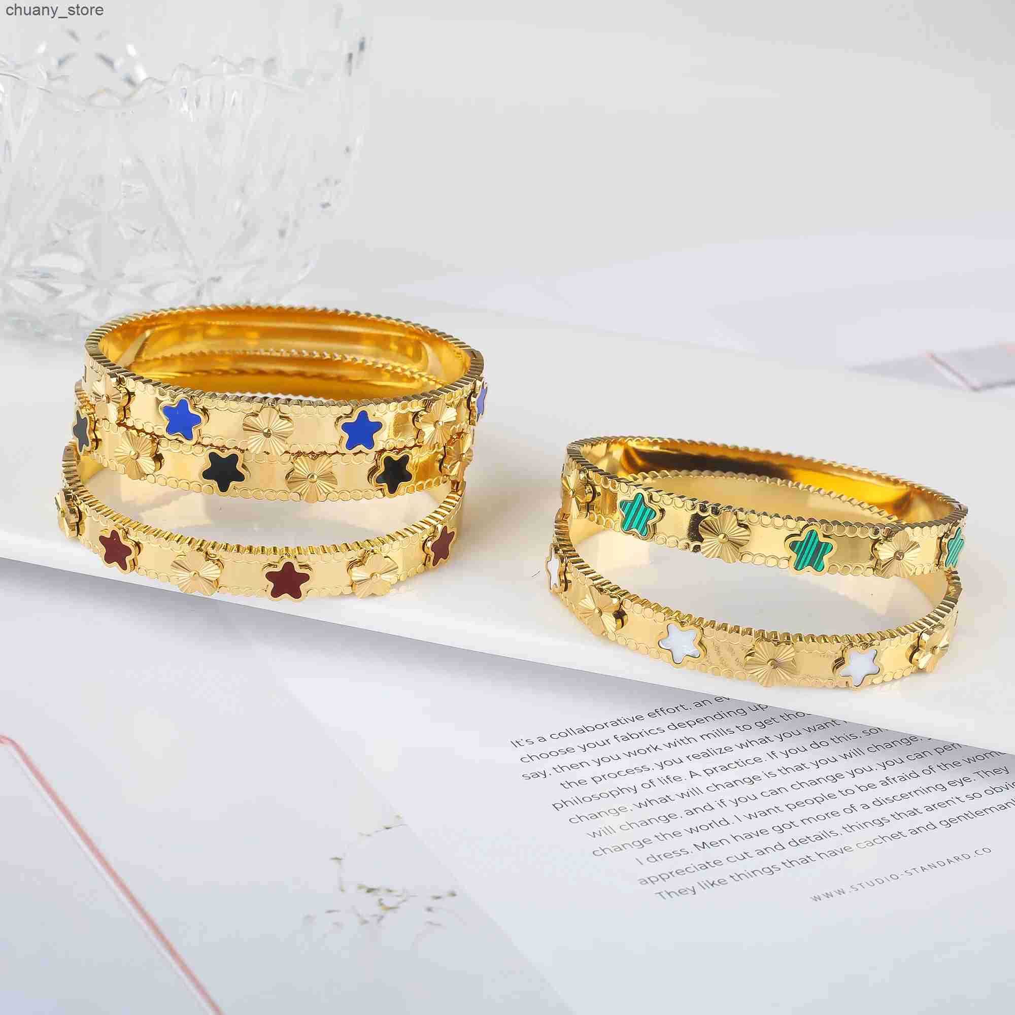 Chain Hot Selling Metal Y2K Style Plant Five Leaf Flower Opening For Womens Stainless Steel High-Quality Jewelry Clover L240910