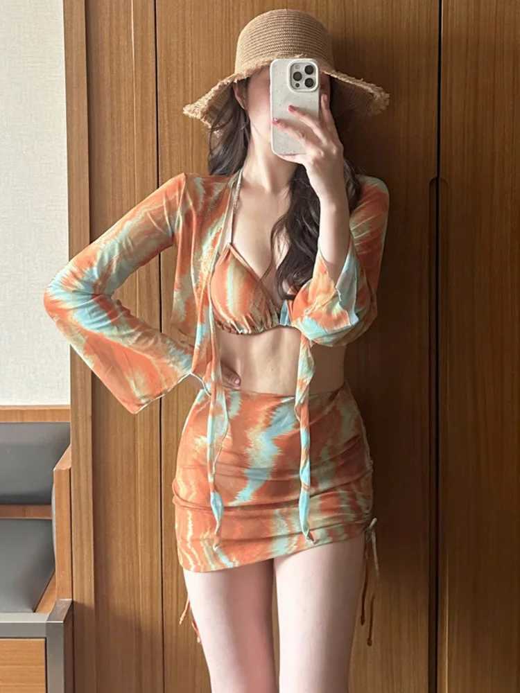 OIINAA bikini set womens sexy swimsuit fashionable solid four piece suspender lace top womens swimsuit new fashion Korean swimsuitW241225