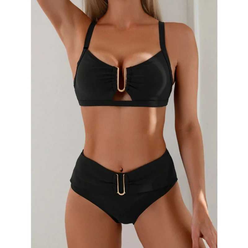 Push on bikini set womens two-piece high waisted backless swimsuit womens summer swimsuitW241225