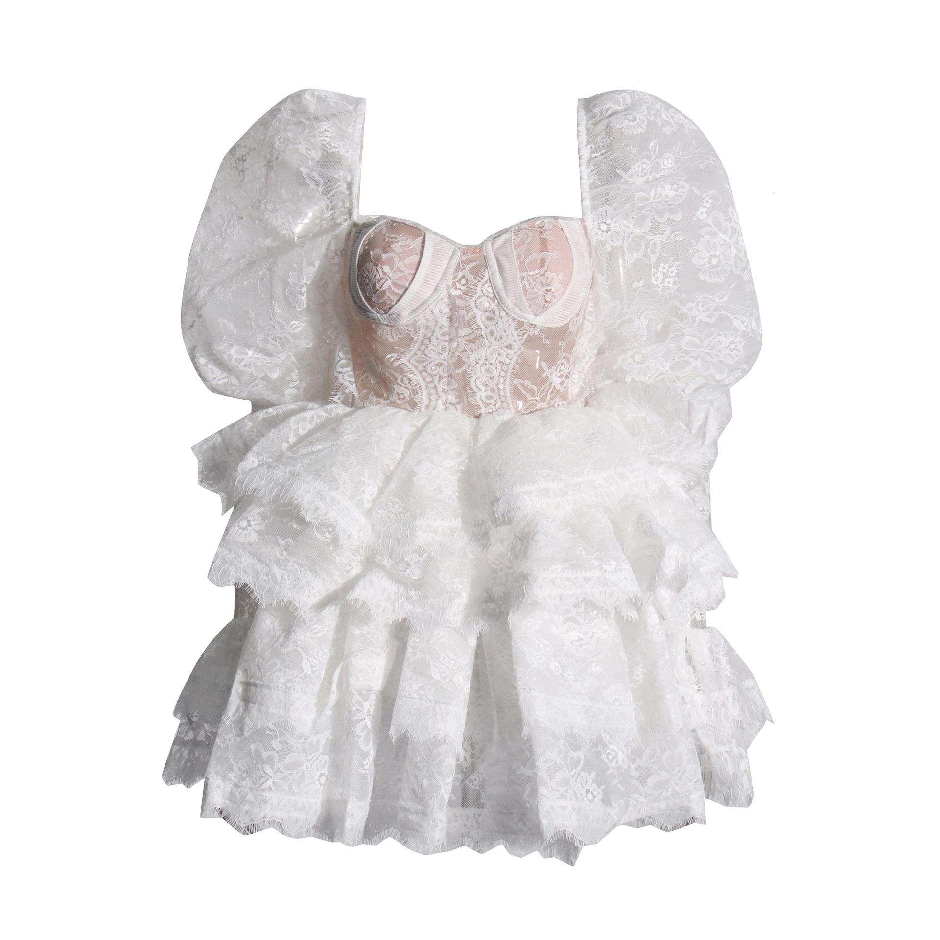 European and American socialite style party dress 2024 autumn new heavy industry bubble sleeve strapless embroidered short for women