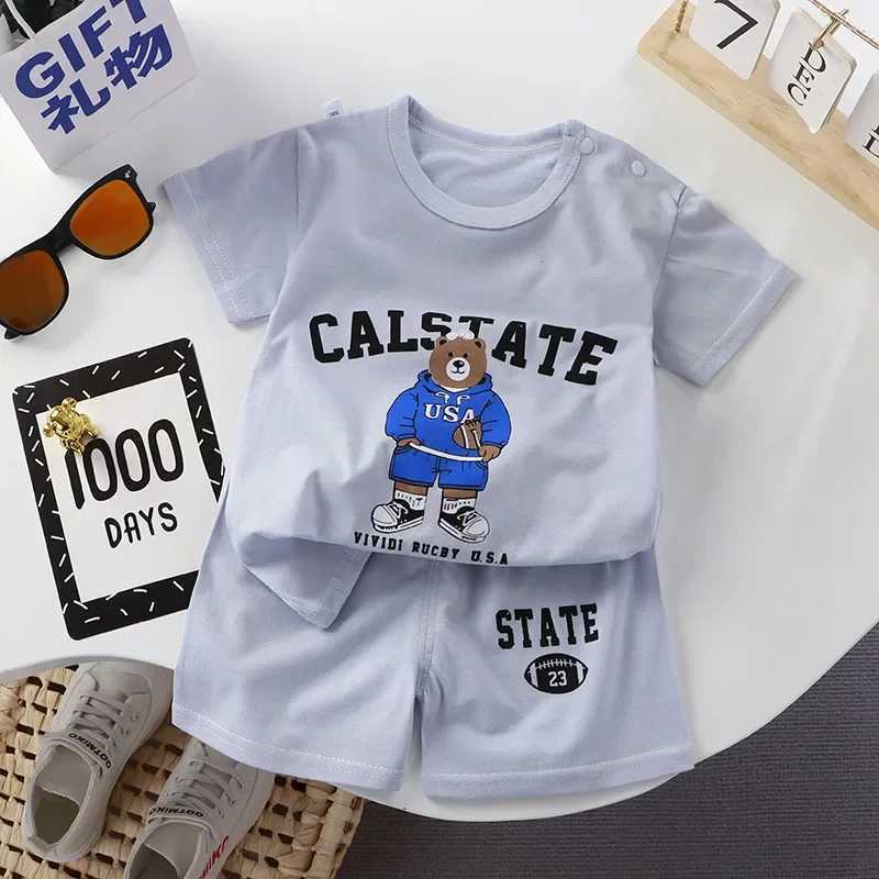 Clothing Sets Summer Infant Newborn Boy Clothes Set Children Girls Catoon Bear Tshirt Top and Shorts Buttom Outfits Children Cotton PajamasY2412254B24