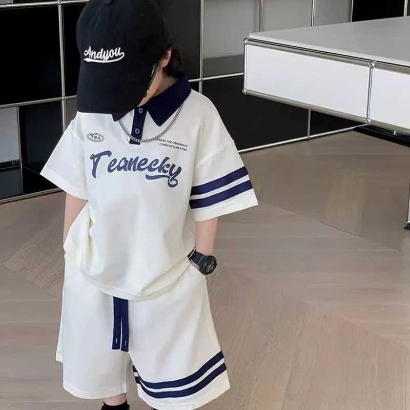 Clothing Sets Summer Teenage Clothes Set Children Lapel Tshirts and Shorts 2pcs Suit Teenage Letter Short Sleeve Top Bottom Outfit TracksuitsY241225EA