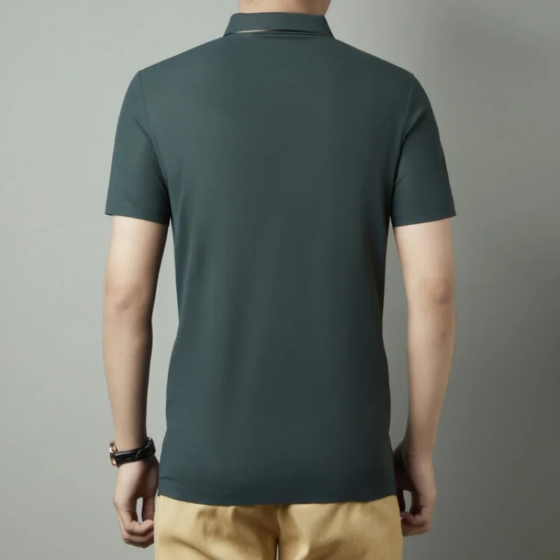 Mens Polo Shirt Seamless Premium Cool Fabric Business Casual Golf Slim Fit Blouse Collar Tshirt 241225