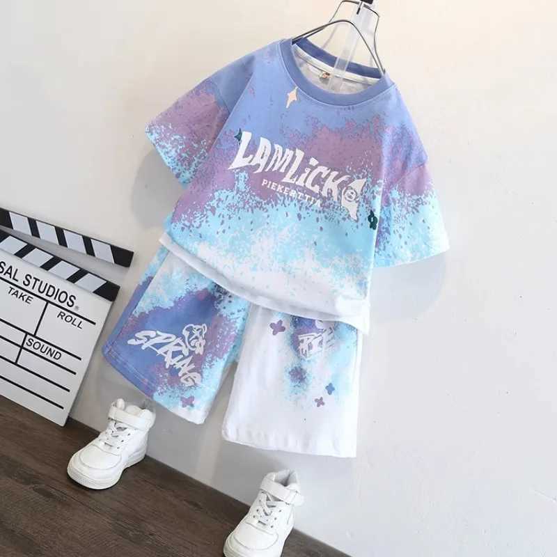 Clothing Sets Children Girls Boy Clothes Letter Gradient T-shirt and Shorts Set Kid Girl Graffiti Short Sleeve Top Bottom 2pcs Suit TracksuitY2412259N