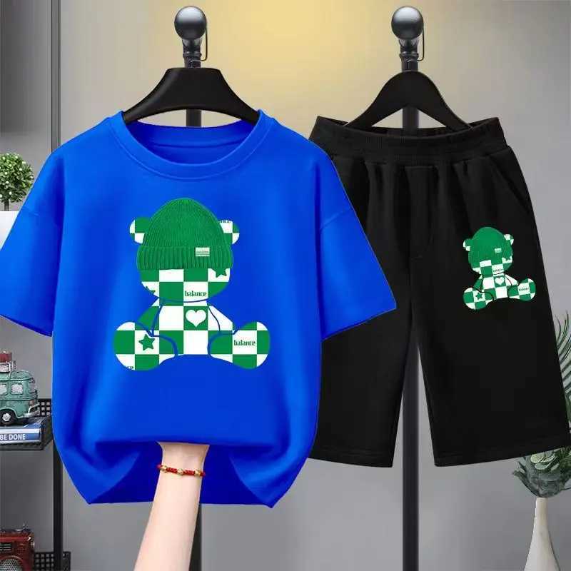 Clothing Sets Summer boys clothing set childrens girls cartoon bear print T-shirt and shorts 2-piece set childrens casual topY241225ZTWW