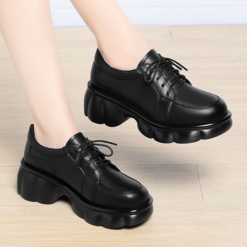 AIYUQI Loafer Women Platform Spring Genuine Leather Ladies Shoes British Style Lace-up Fashion Shoes Women
