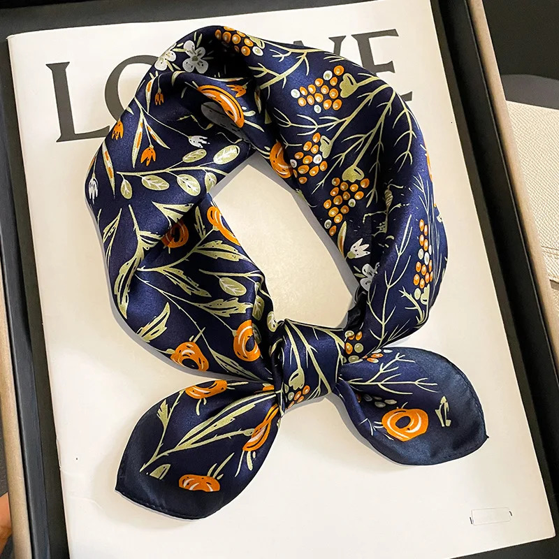 53cm Real Silk Nature Scarf Women Neckerchief Foulard Bandana Small Hairbands Fashion Floral Neck Ties for Office Lady 241225