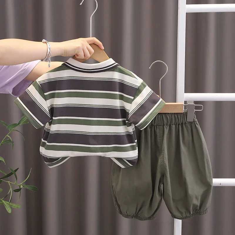 Clothing Sets Summer Baby Girls Cotton Clothes Set Kid Boy Lapel Stripe T-shirts Pants 2pcs Suit Children Short Sleeve Top Bottom OutfitsY241225VPBS