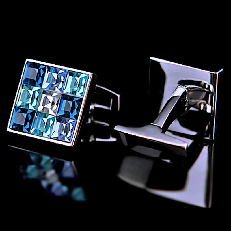 KFLK Jewelry shirt cufflink for mens Fashion Blue Crystal Cuff link Wedding Groom Button High Quality guests 241225