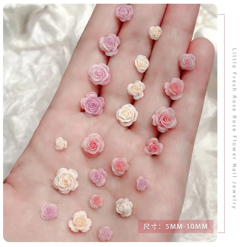 50PCS 3D Mix Sizes Beautiful Blossoming Rose Flowers Resin Adhesive Nail Art Rhinestones Decorations Manicure Kawaii Charms 241225