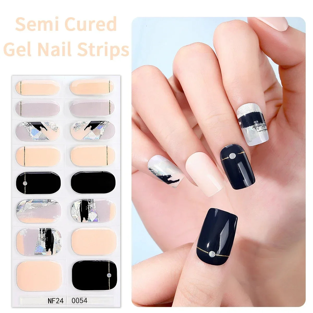 16Tips French Semi Cured Gel Nail Polish Strips UV Lamp Requirel Wraps Fingertip Artist Self-Ashesive Girl Beauty Nails Sticker 241225