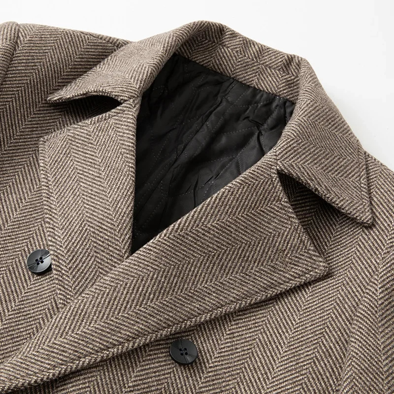 Winter Men Double Breasted Business Casual Woolen Coats Cashmere Warm Trench Long Jackets High Quality Male Overcoats 241225