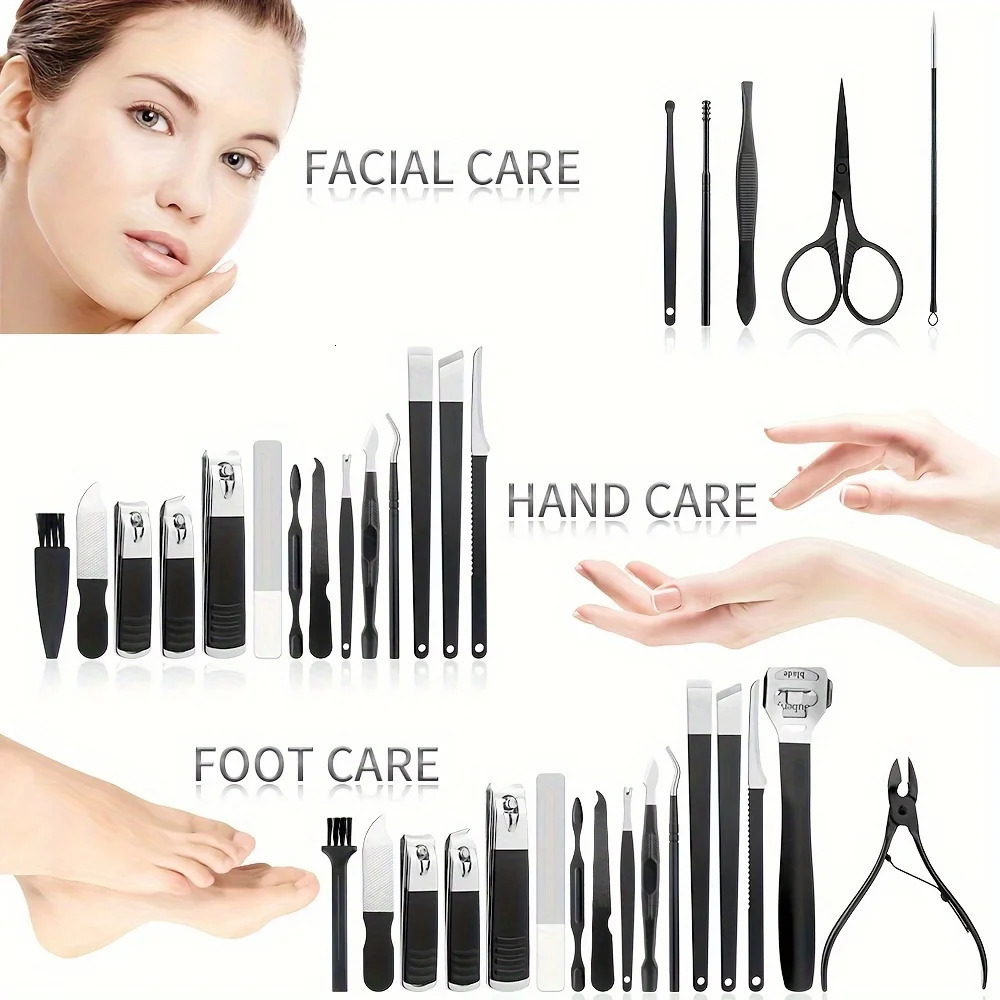 18 pcs Stainless Steel Manicure Pedicure Tools Nail Clipper and Ear Picking Spoon Set - Travel Size Personal Care Kit 241225