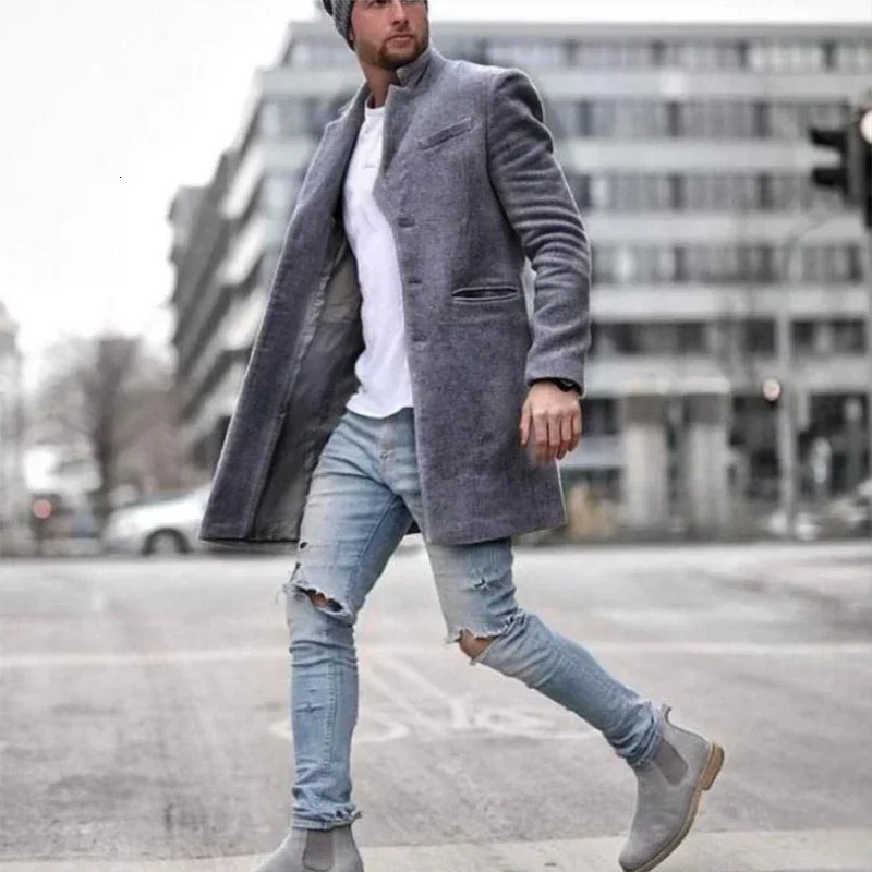 Autumn Winter Fashion Trend Windbreaker Men Coat Lapel Long Tweed Jackets Male Slim Single Breasted Large Size 5XL Overcoats y241225