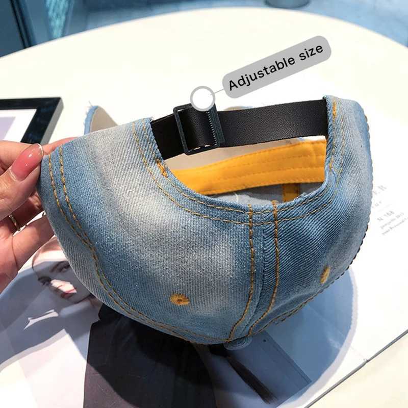 Shining rhinestone womens baseball cap punk pentagram pea cap hip-hop duck tongue cap blue denim duckbill cap pad W241225
