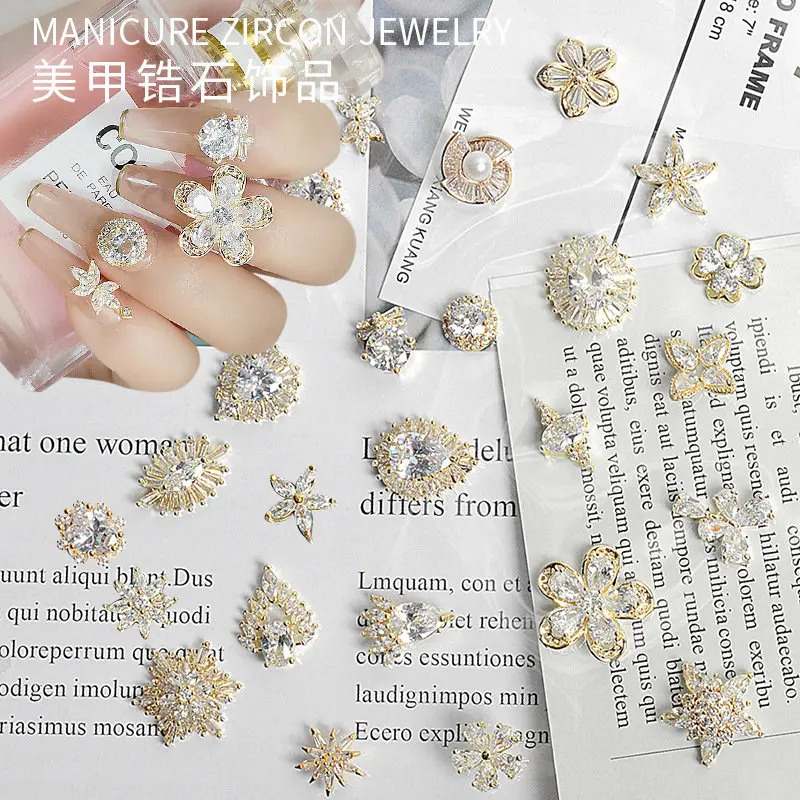 10pcs/lot Snowflake Flower Heart Drop Zircon Crystals Rhinestones Jewelry Nail Art Decorations Nails Accessories Charms Supplies 241225