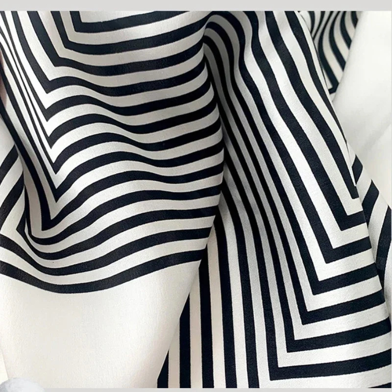 Black White Striped Neck Scarf Woman faux Natural Silk Bandana Foulard Femme Soft Small Square Neckerchief SD0085 241225