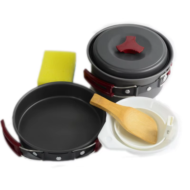 outdoor portable aluminum camping kitchen cookware set camping pot fry pans