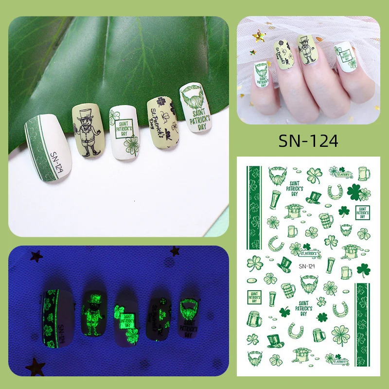 1Pc Spring Four Leaf Clover Nail Decal And Sticker Flower Leaf Tree Green Saint Patrick Days DIY Slider For Manicuring Nail Tool 241225