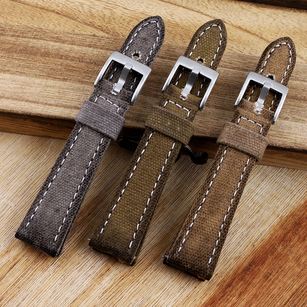 Handmade Canvas Watch Band 18 19 20 21 22 24mm Retro Watchband Men Watch Bracelet Strap Replacement Belt Gray Blue Brown Green 241225