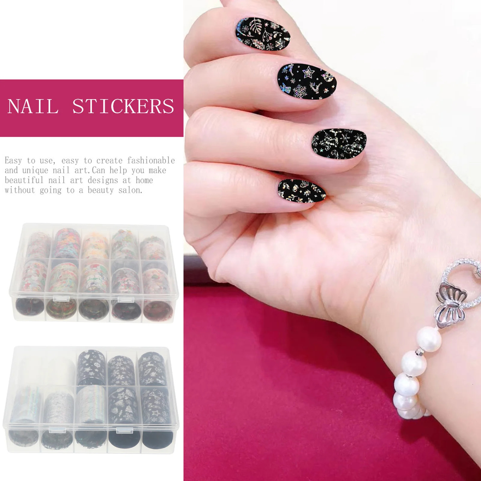 20 Rolls Christmas Nail Stickers Transfer Foil for Nails Holiday Wraps Manicure DIY Decals 241225
