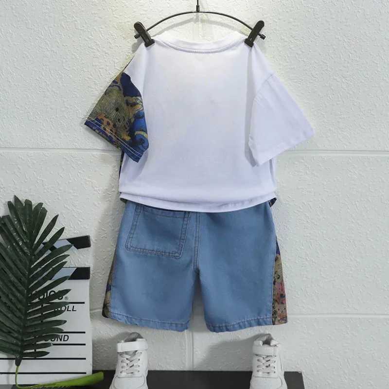 Clothing Sets Summer Children Boy Clothes Kid Girl Cartoon Bear T-Shirts Jeans Shorts Suit Fashion Short Sleeve Top and Bottom 2 Pieces SetY241225F7FI