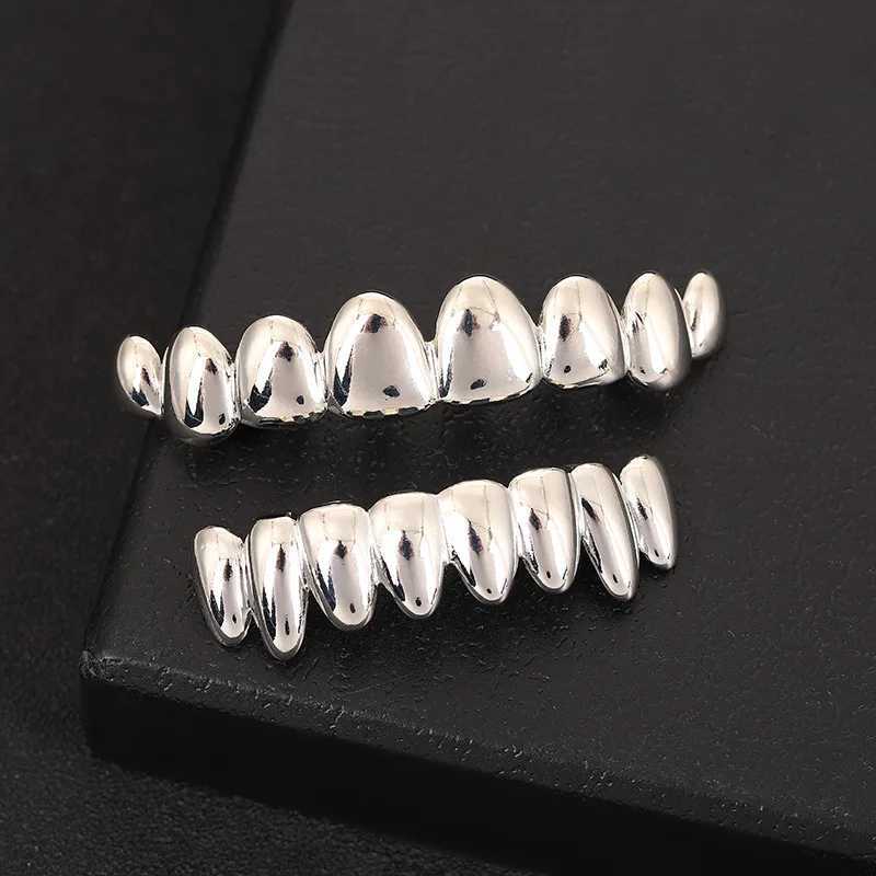Gold Silver Plated Irregular HIP HOP Teeth Grillz Top Bottom Grills Set With sile Real Shiny Vampire Tooth SetsXJ241225