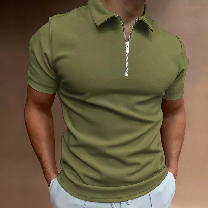 Summer mens sports shirt polo shirt solid color short-sleeved lapel T-shirt casual fit European and American muscle mens wear 241224