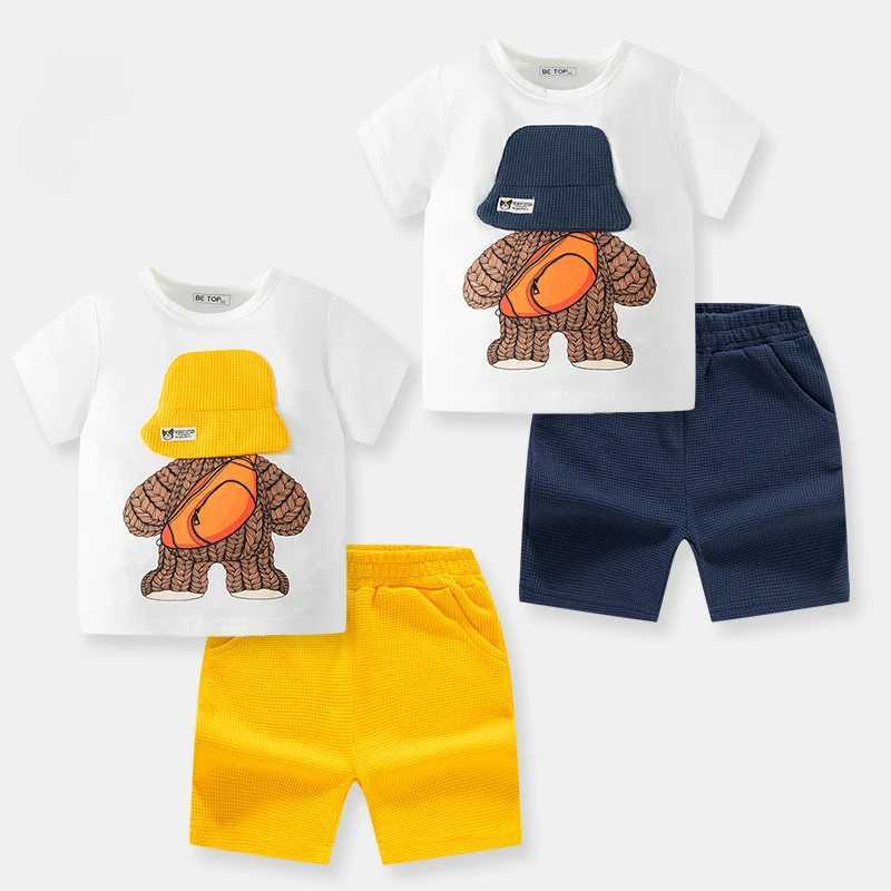 Clothing Sets Summer Baby Girl Boy Cotton Clothes Set Children Cartoon Bear Print Top and Buttom 2pcs Suit Kid Tshirts Shorts Outfit TracksuitY241225D