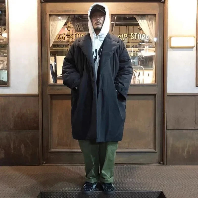 NHOOLYWOOD Japanese Autumn Winter Warmth Thickened Loose Casual Mens Clothing Oversized Long Cotton Parkas Jacket 241225