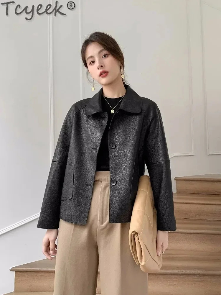 Sheepskin Real Coat Women Spring 2024 Simple Fashion Singlebreasted Casual Genuine Leather Jacket 241225