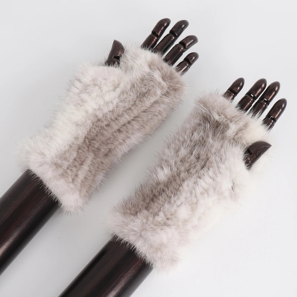 Women Winter Real Mink Fur Gloves 100% Natural Warm Mink Fur Fingerless Gloves Girls Knitted Genuine Mink Fur Mittens 241225