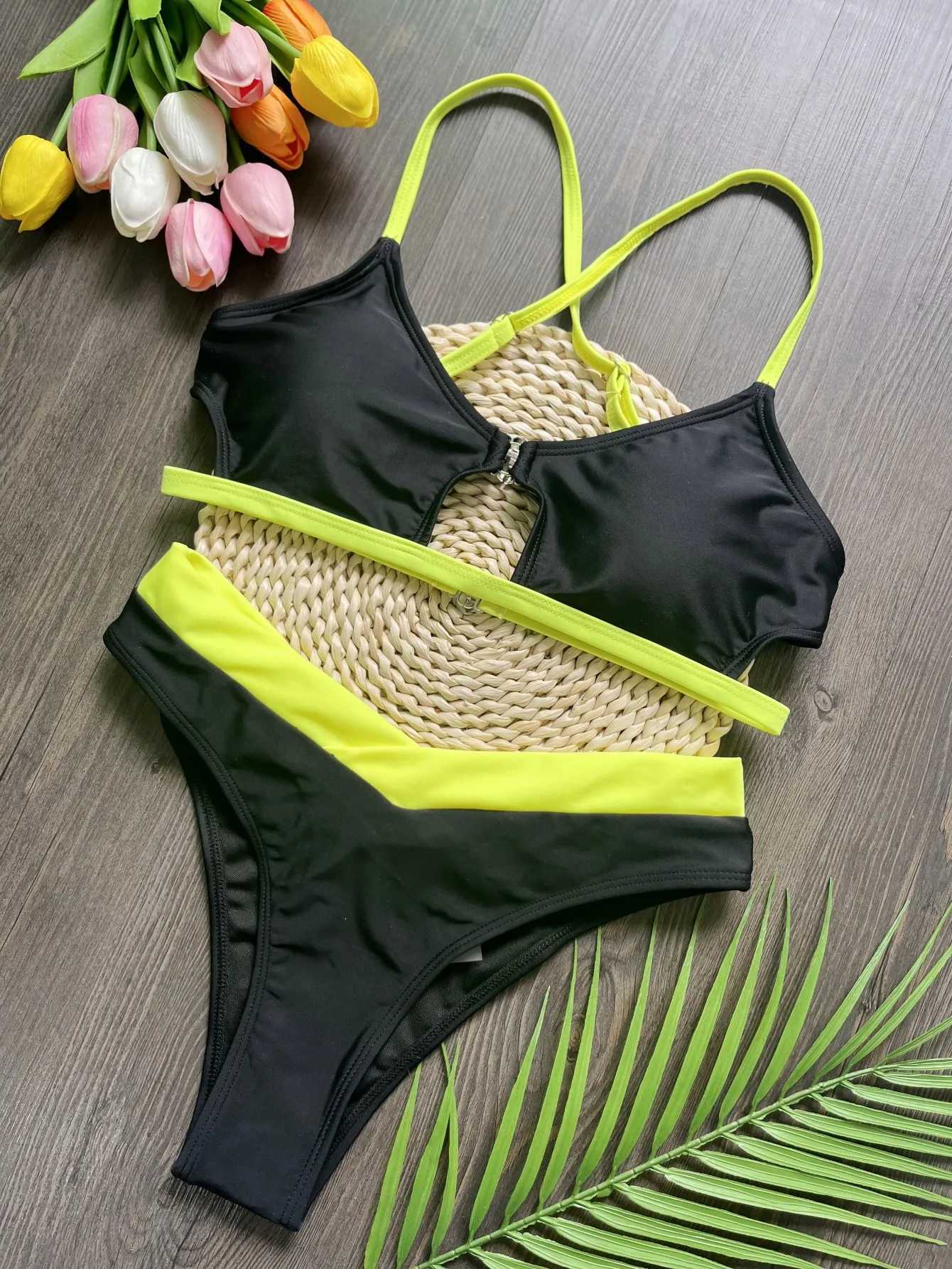 RUOTONSEPT sexy solid splicing bikini set womens swimsuit two-piece triangular thong swimsuit Brazilian Biquinis swimsuitW241225